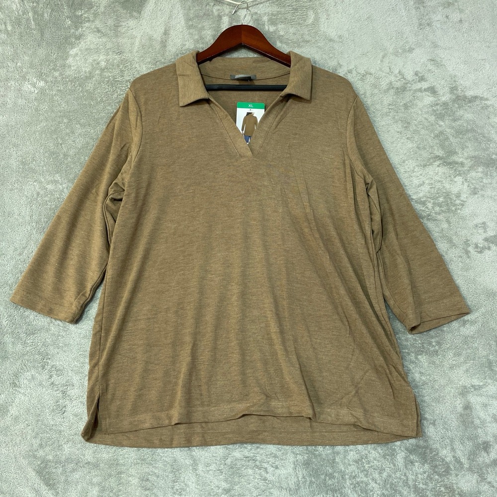 NWT Matty M The Johnny Collar Knit Polo Women's XL Heather Camel
